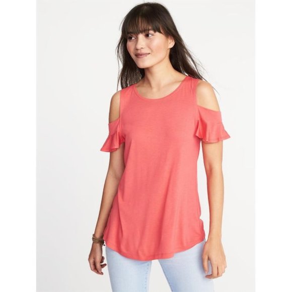 Old Navy Coral Cold Shoulder Short Sleeve Blouse - Picture 1 of 5